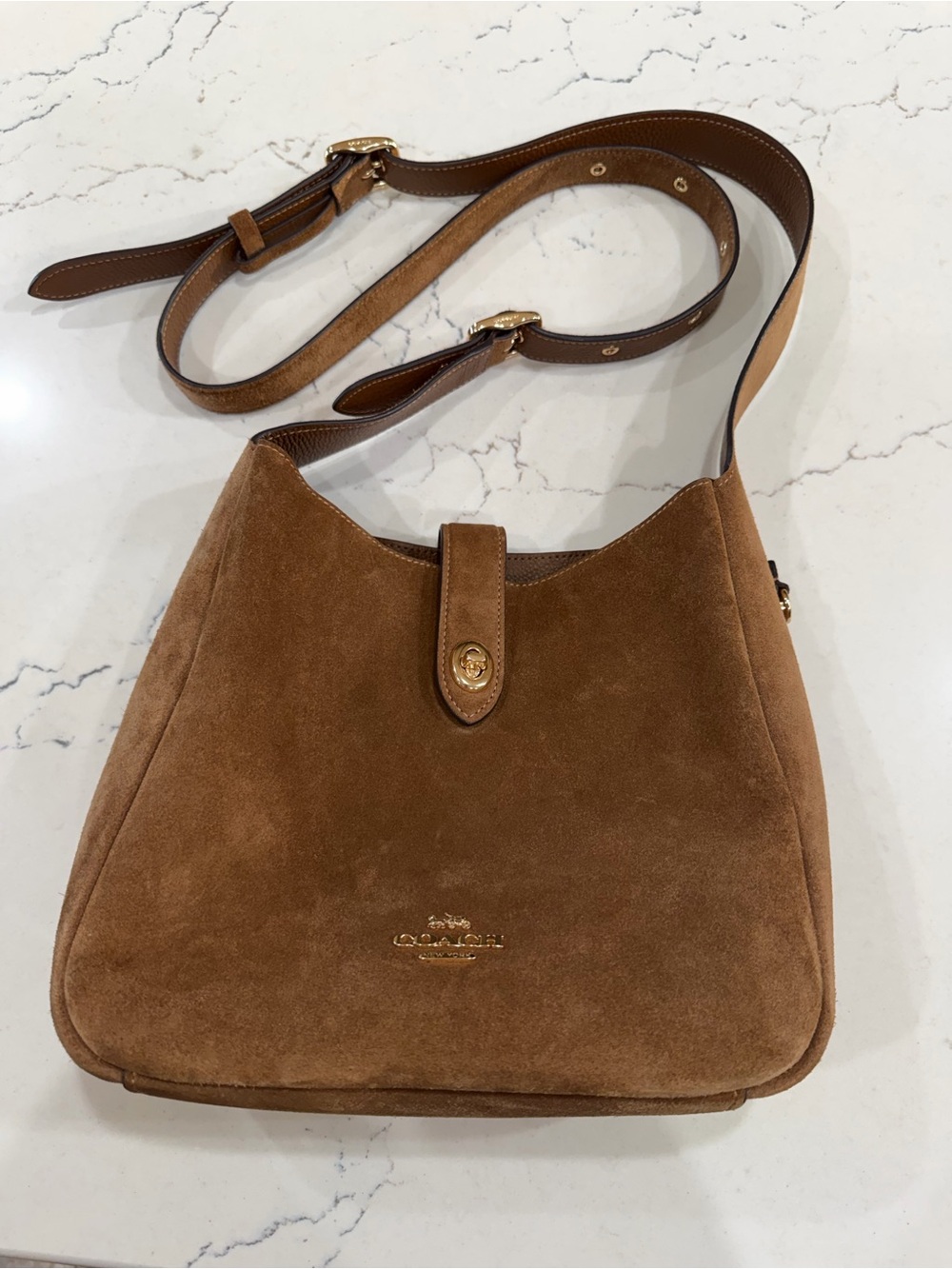 Coach Suede Tan/Brown Shoulder Bag with Gold Hardware